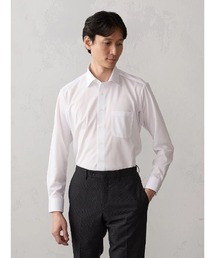 【完全ノーアイロン/ショートリーチ】長袖アイシャツ 織柄 セミワイド ホワイト/サックス WEB限定(ホワイト)
