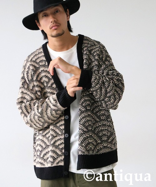 antiqua(アンティカ)の「青海波柄ニットカーディガン(ニット/セーター・レディース・ブラック×ベージュ・ONESIZE)」の9枚目の写真