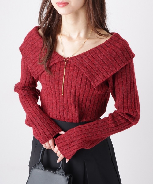 Lace Ladies(レースレディース)の「襟付き タイトシルエット Vネック リブ ニット セーター トップス(ニット/セーター・レディース・ダークグレー/レッド/ライトグレー/ピンク/ホワイト/アイボリー・FREE)」の6枚目の写真