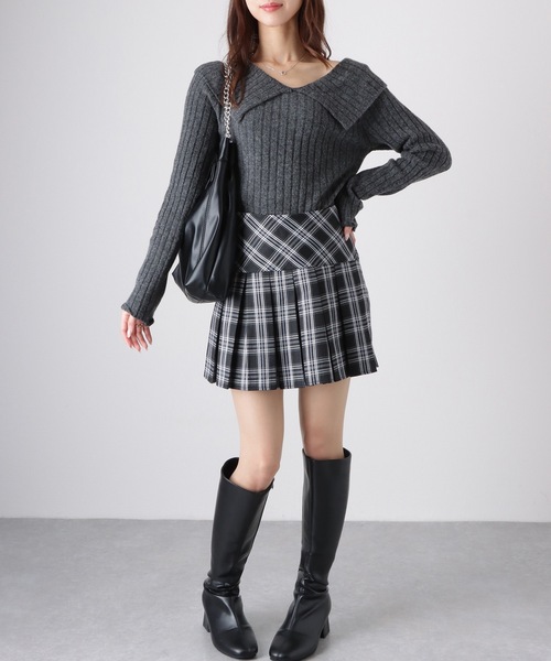 Lace Ladies(レースレディース)の「襟付き タイトシルエット Vネック リブ ニット セーター トップス(ニット/セーター・レディース・ダークグレー/レッド/ライトグレー/ピンク/ホワイト/アイボリー・FREE)」の9枚目の写真