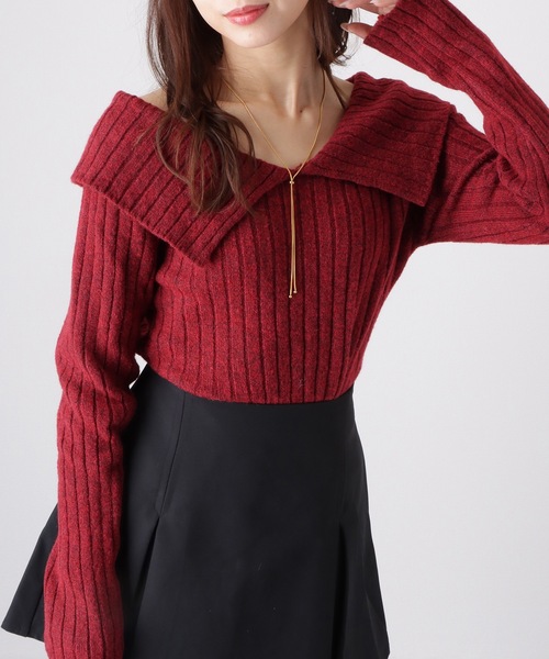 Lace Ladies(レースレディース)の「襟付き タイトシルエット Vネック リブ ニット セーター トップス(ニット/セーター・レディース・ダークグレー/レッド/ライトグレー/ピンク/ホワイト/アイボリー・FREE)」の12枚目の写真