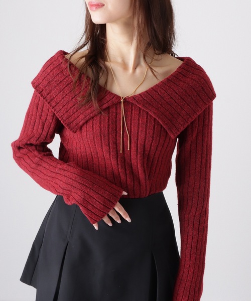 Lace Ladies(レースレディース)の「襟付き タイトシルエット Vネック リブ ニット セーター トップス(ニット/セーター・レディース・ダークグレー/レッド/ライトグレー/ピンク/ホワイト/アイボリー・FREE)」の13枚目の写真
