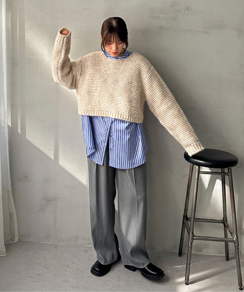 feepur(フェピュール)の「【ハンドウォッシャブル】メランジショートオーバーニット(ニット/セーター・レディース・アイボリー/杢グレー/ダークブラウン・MEDIUM)」の6枚目の写真