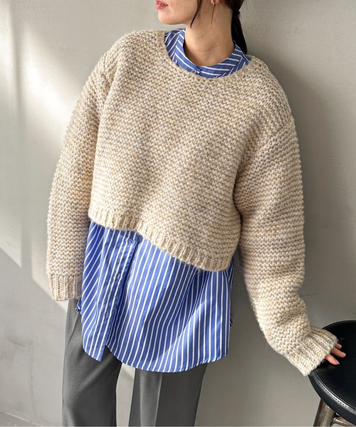 feepur(フェピュール)の「【ハンドウォッシャブル】メランジショートオーバーニット(ニット/セーター・レディース・アイボリー/杢グレー/ダークブラウン・MEDIUM)」の14枚目の写真