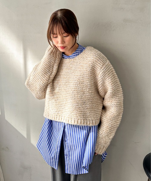 feepur(フェピュール)の「【ハンドウォッシャブル】メランジショートオーバーニット(ニット/セーター・レディース・アイボリー/杢グレー/ダークブラウン・MEDIUM)」の13枚目の写真