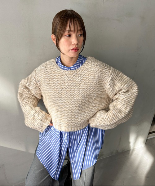 feepur(フェピュール)の「【ハンドウォッシャブル】メランジショートオーバーニット(ニット/セーター・レディース・アイボリー/杢グレー/ダークブラウン・MEDIUM)」の10枚目の写真