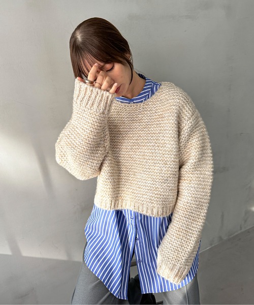 feepur(フェピュール)の「【ハンドウォッシャブル】メランジショートオーバーニット(ニット/セーター・レディース・アイボリー/杢グレー/ダークブラウン・MEDIUM)」の11枚目の写真