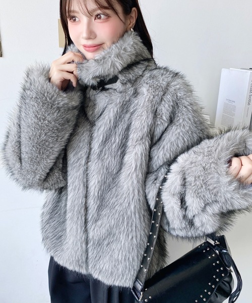 ダブルジップ 2way ダウン ジャケット グレー レオパード サイズ1 ダブルジップ 2way ダウン ジャケット グレー レオパード サイズ