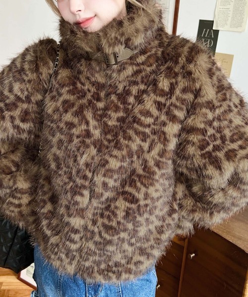 ダブルジップ 2way ダウン ジャケット グレー レオパード サイズ1 ダブルジップ 2way ダウン ジャケット グレー レオパード サイズ