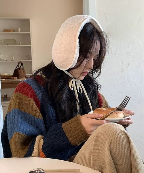 shopnikoniko（ショップニコニコ）の「耳当て ボア イヤーマフ もこもこ 紐付き 耳あて イヤマフ（イヤーマフ・レディース・ブラウン/ホワイト/ブラック・フリー）」の9枚目の写真