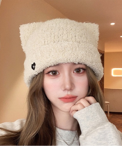 BAYBLO（ベイブロ）の「(SB)モールニット 猫耳 ニット帽子（ニットキャップ/ビーニー・レディース・ブラック/ベージュ/グレー/オフホワイト・FREE）」の11枚目の写真