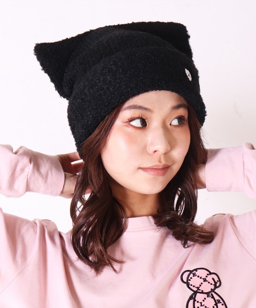 BAYBLO（ベイブロ）の「(SB)モールニット 猫耳 ニット帽子（ニットキャップ/ビーニー・レディース・ブラック/ベージュ/グレー/オフホワイト・FREE）」の21枚目の写真