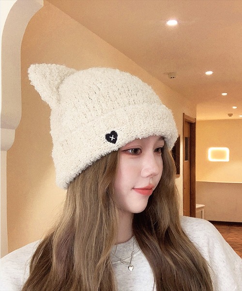 BAYBLO（ベイブロ）の「(SB)モールニット 猫耳 ニット帽子（ニットキャップ/ビーニー・レディース・ブラック/ベージュ/グレー/オフホワイト・FREE）」の10枚目の写真