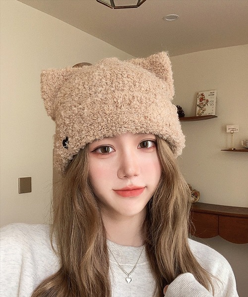 BAYBLO（ベイブロ）の「(SB)モールニット 猫耳 ニット帽子（ニットキャップ/ビーニー・レディース・ブラック/ベージュ/グレー/オフホワイト・FREE）」の22枚目の写真