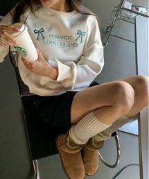 Silly（シリー）の「【韓国コーデに◎】刺繍リボンオーバーショートスウェットシャツ（スウェット）」