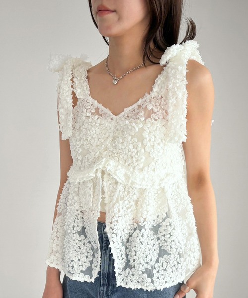 Heather(ヘザー)の「フラワーチュールキャミ 309089(キャミソール・レディース・オフホワイト/ブラック/ミント・FREE)」の15枚目の写真