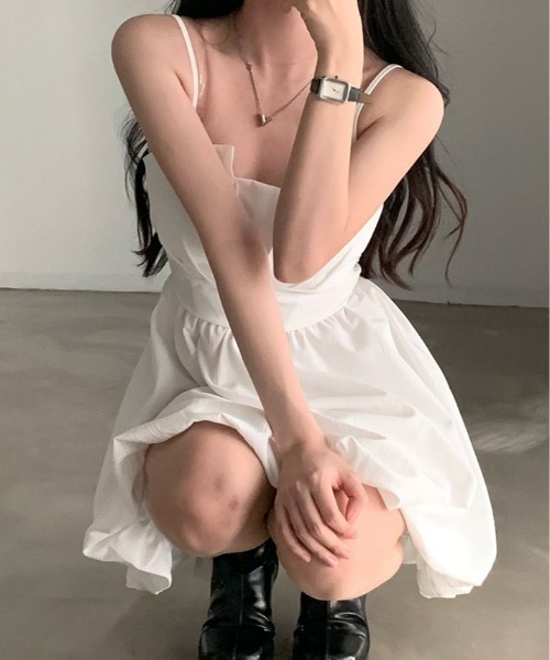 kirakiraShop(キラキラショップ)の「ボリューム×リボンで、1枚でときめく。バックリボン バルーン キャミ ワンピース ノースリーブ 袖なし(ワンピース・レディース・ホワイト/ブラック/ブルー/ピンク・FREE)」の9枚目の写真