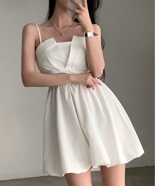 kirakiraShop(キラキラショップ)の「ボリューム×リボンで、1枚でときめく。バックリボン バルーン キャミ ワンピース ノースリーブ 袖なし(ワンピース・レディース・ホワイト/ブラック/ブルー/ピンク・FREE)」の6枚目の写真