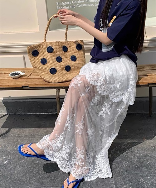 gossip!ロサンゼルス(ゴシップロサンゼルス)の「Y2K 総レース ハイウエスト フレア ロングスカート(スカート・レディース・オフホワイト/ホワイト/ブラック・FREE)」の10枚目の写真