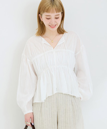 手洗い可 / ボイルティアギャザーパフ袖ブラウス