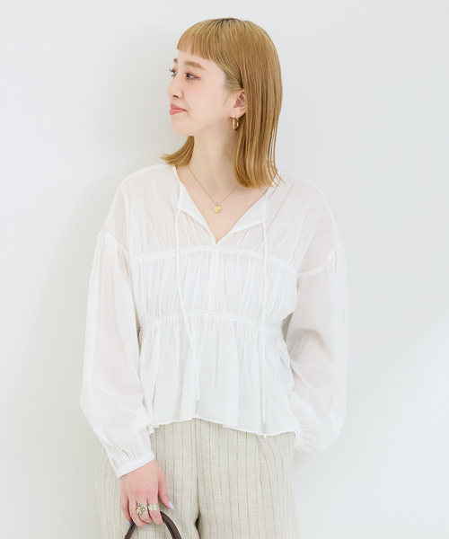 B.C STOCK（ベーセーストック）の「手洗い可 / ボイルティアギャザーパフ袖ブラウス（シャツ/ブラウス・レディース・ブラック/グリーン/ホワイト・FREE）」の15枚目の写真