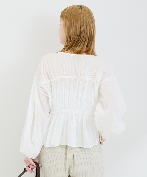 B.C STOCK（ベーセーストック）の「手洗い可 / ボイルティアギャザーパフ袖ブラウス（シャツ/ブラウス・レディース・ブラック/グリーン/ホワイト・FREE）」の18枚目の写真