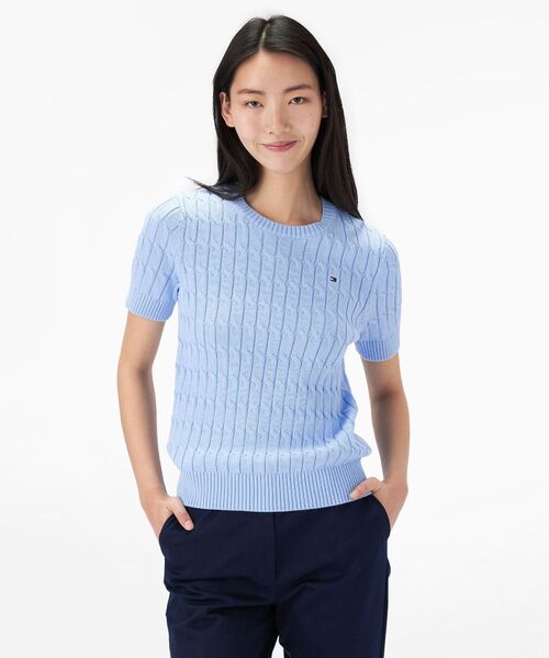 tommy jeans（トミー ジーンズ）の「ケーブルショートスリーブクルーネックセーター（ニット/セーター・レディース・ライトブルー/ネイビー/グレー/ブルー/ライトグリーン・MEDIUM/X-SMALL/XX-SMALL/SMALL）」の3枚目の写真