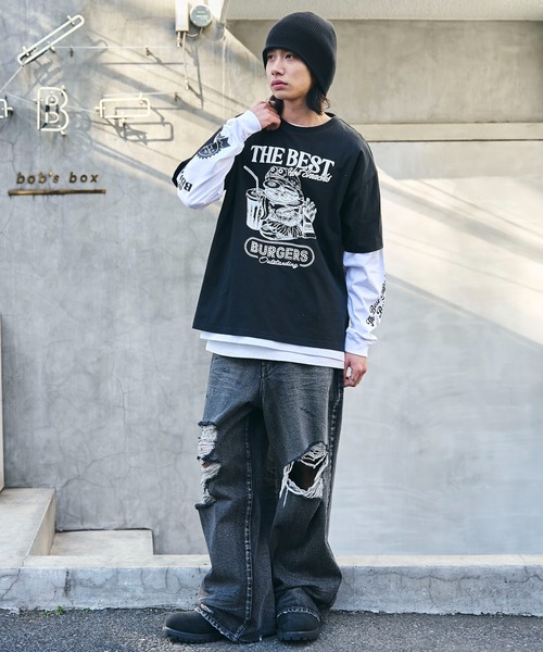 WEGO（ウィゴー）の「WEGO/グラフィックアンサンブルロンT（アンサンブル・メンズ・ブラック/ホワイト・LARGE/MEDIUM）」の4枚目の写真