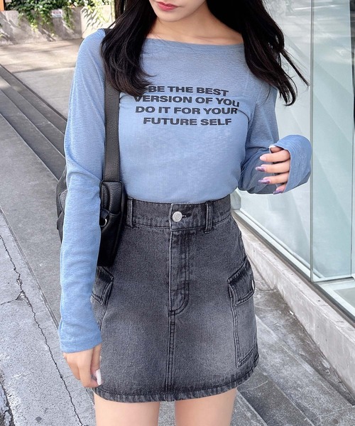 INGNI(イング)の「4段ロゴシアーボート長袖ピタTシャツ(Tシャツ/カットソー・レディース・ブラック/オフホワイト/ブルー系6・M)」の3枚目の写真