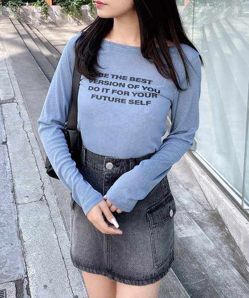 INGNI(イング)の「4段ロゴシアーボート長袖ピタTシャツ(Tシャツ/カットソー・レディース・ブラック/オフホワイト/ブルー系6・M)」の9枚目の写真