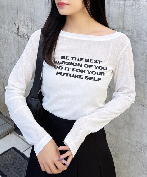 INGNI(イング)の「4段ロゴシアーボート長袖ピタTシャツ(Tシャツ/カットソー・レディース・ブラック/オフホワイト/ブルー系6・M)」の4枚目の写真