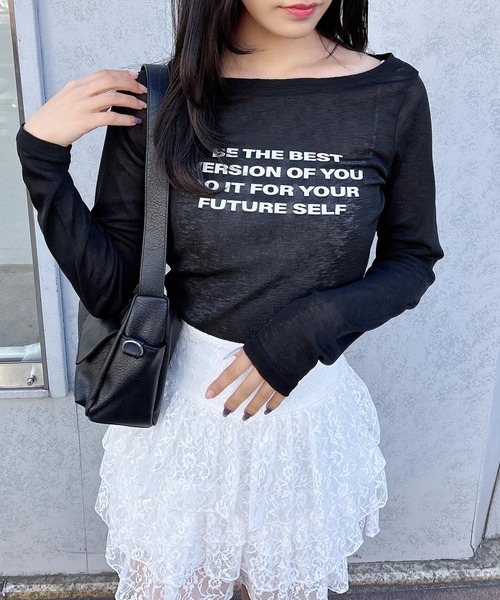 INGNI(イング)の「4段ロゴシアーボート長袖ピタTシャツ(Tシャツ/カットソー・レディース・ブラック/オフホワイト/ブルー系6・M)」の13枚目の写真
