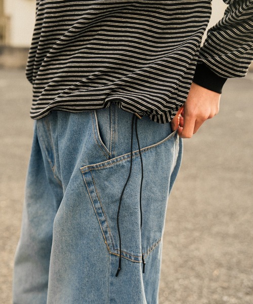 Nanmo.(ナンモ)の「DRAW MULTI-BORDER V-NECK L/S TEE /ドローコードマルチボーダーVネックロンT(Tシャツ/カットソー・メンズ・ブラック/ブラウン・MEDIUM/LARGE)」の18枚目の写真