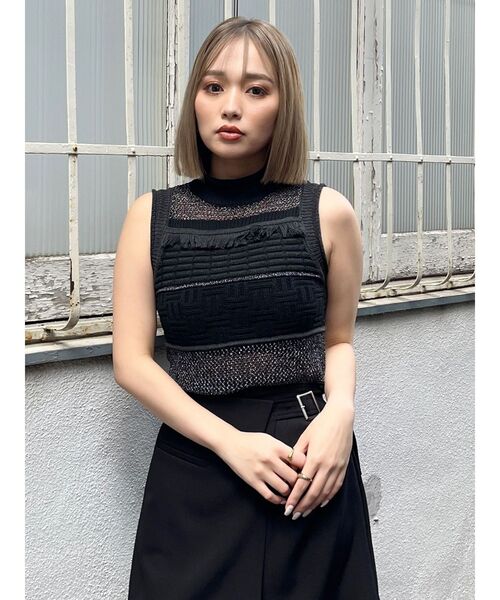 MURUA（ムルーア）の「クロシェフリンジニット（タンクトップ・レディース・ピンク/ブルー/グレー/ブラック・FREE）」の7枚目の写真