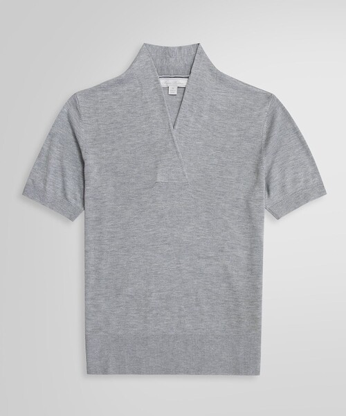 シルク/レーヨン ショールカラー ショートスリーブセーター