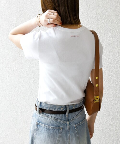 PETIT BATEAU（プチバトー）の「【SHIPS any別注】PETIT BATEAU: ロゴ プリント コンパクト TEE 25SS（Tシャツ/カットソー・レディース・ホワイト/ネイビー・ONE SIZE）」の6枚目の写真
