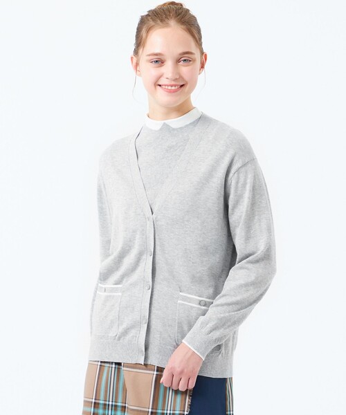 MACKINTOSH PHILOSOPHY（ﾏｯｷﾝﾄｯｼｭ ﾌｨﾛｿﾌｨｰ）の「トリミングカラーVネックカーディガン（カーディガン/ボレロ・レディース・グレー系その他/ブラック/ライトブルー/レッド/ダークネイビー・38）」の3枚目の写真