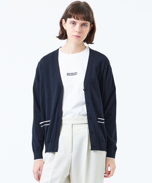 MACKINTOSH PHILOSOPHY（ﾏｯｷﾝﾄｯｼｭ ﾌｨﾛｿﾌｨｰ）の「トリミングカラーVネックカーディガン（カーディガン/ボレロ・レディース・グレー系その他/ブラック/ライトブルー/レッド/ダークネイビー・38）」の4枚目の写真