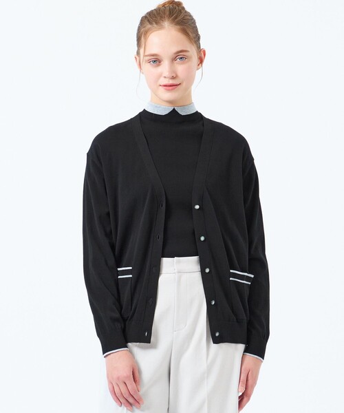 MACKINTOSH PHILOSOPHY（ﾏｯｷﾝﾄｯｼｭ ﾌｨﾛｿﾌｨｰ）の「トリミングカラーVネックカーディガン（カーディガン/ボレロ・レディース・グレー系その他/ブラック/ライトブルー/レッド/ダークネイビー・38）」の2枚目の写真