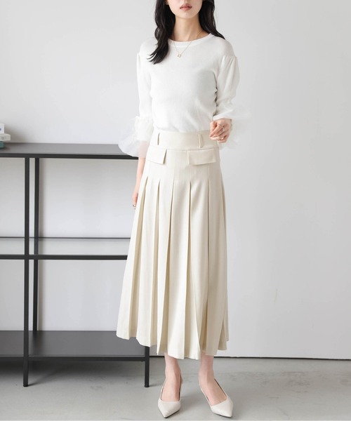 La-gemme(ラジェム)の「ボックスプリーツスカート(スカート・レディース・ベージュ/ブラック/アイボリー・M/L)」の5枚目の写真