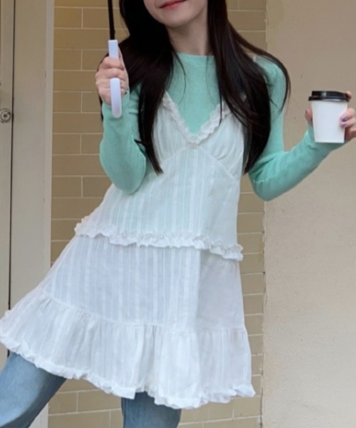 paravion（パラビオン）の「コットンライクミニワンピース（ワンピース・レディース・ブラック/ホワイト・FREE）」の6枚目の写真