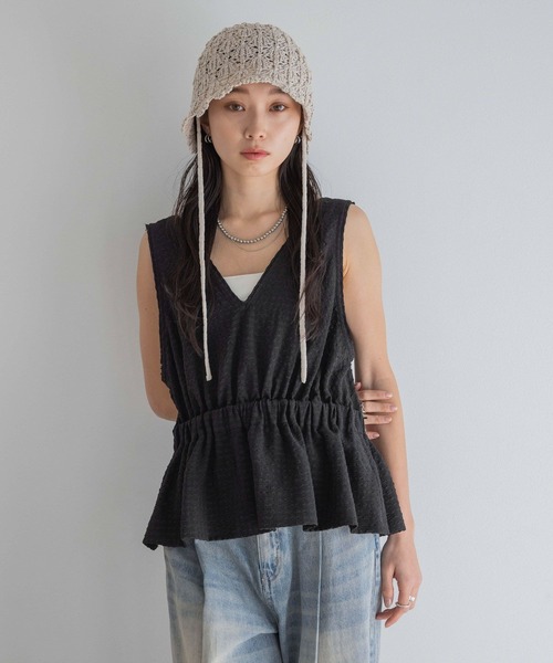 JEANASIS（ジーナシス）の「ヒモツキスカシアミHAT/321244（ハット・レディース・グレイッシュベージュ/ブラック・FREE）」の22枚目の写真