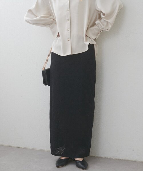 natural couture(ナチュラルクチュール)の「フラワープリントカットレーススカート(スカート・レディース・ブラック/その他1/その他2/パープル・FREE)」の5枚目の写真