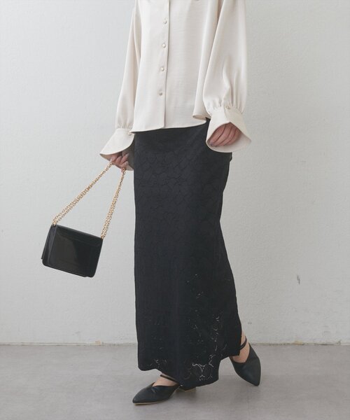 natural couture(ナチュラルクチュール)の「フラワープリントカットレーススカート(スカート・レディース・ブラック/その他1/その他2/パープル・FREE)」の6枚目の写真