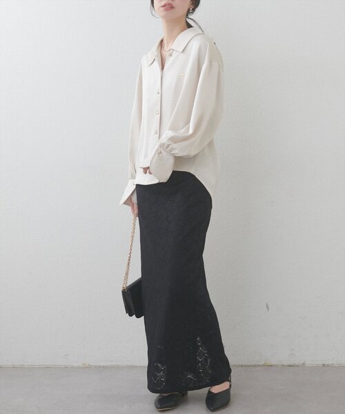 natural couture(ナチュラルクチュール)の「フラワープリントカットレーススカート(スカート・レディース・ブラック/その他1/その他2/パープル・FREE)」の7枚目の写真