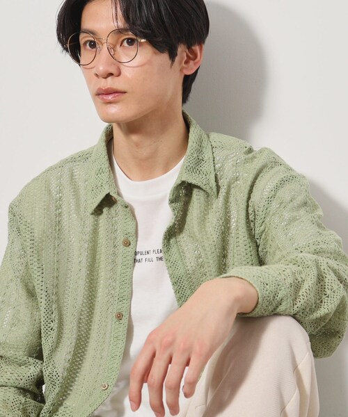 THE SHOP TK (ザ ショップ ティーケー )の「レースシャツ+半袖Tシャツ セットアイテム(シャツ/ブラウス・メンズ・アイボリー/スモーキーグリーン系/ブラック・04/03/02)」の3枚目の写真