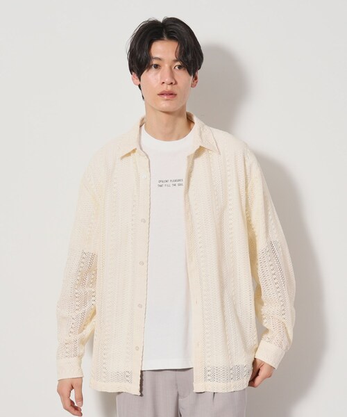 THE SHOP TK (ザ ショップ ティーケー )の「レースシャツ+半袖Tシャツ セットアイテム(シャツ/ブラウス・メンズ・アイボリー/スモーキーグリーン系/ブラック・04/03/02)」の4枚目の写真