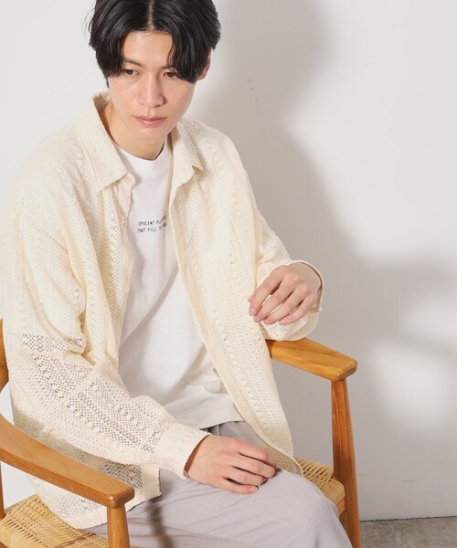 THE SHOP TK (ザ ショップ ティーケー )の「レースシャツ+半袖Tシャツ セットアイテム(シャツ/ブラウス・メンズ・アイボリー/スモーキーグリーン系/ブラック・04/03/02)」の2枚目の写真