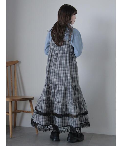 ehka sopo(エヘカソポ)の「レース付きチェックキャミワンピース(ワンピース・レディース・ブラック/ブルー/グリーン・F)」の8枚目の写真