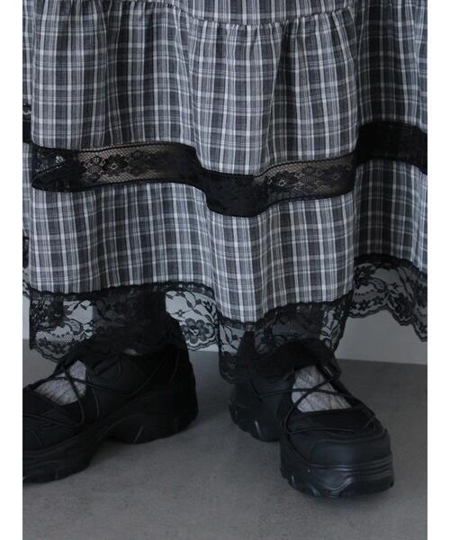 ehka sopo(エヘカソポ)の「レース付きチェックキャミワンピース(ワンピース・レディース・ブラック/ブルー/グリーン・F)」の9枚目の写真